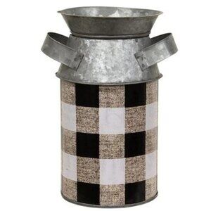 Col House Black & White Buffalo Check Milk Can 8" Farmhouse Decor Metal